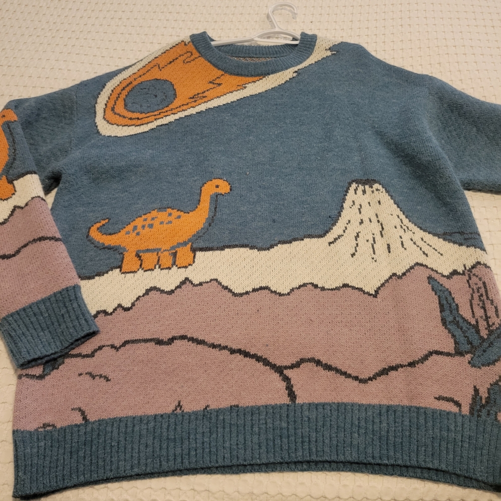 Dinosaur Themed Blue and Orange Sweater